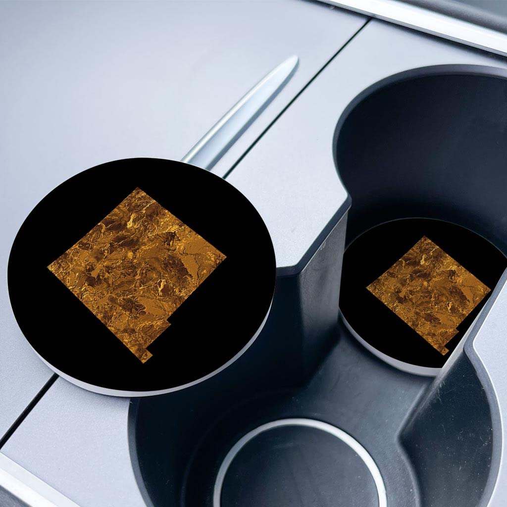 Joyride Home Décor 2-Pack Modern Copper New Mexico Ceramic Car Coasters - 2.65 Inch Round Non-Slip Cup Holders for Vehicles - Protect Your Car Interior & Express Your Style - Perfect for Road Trips, Commuting & Daily Coffee Runs