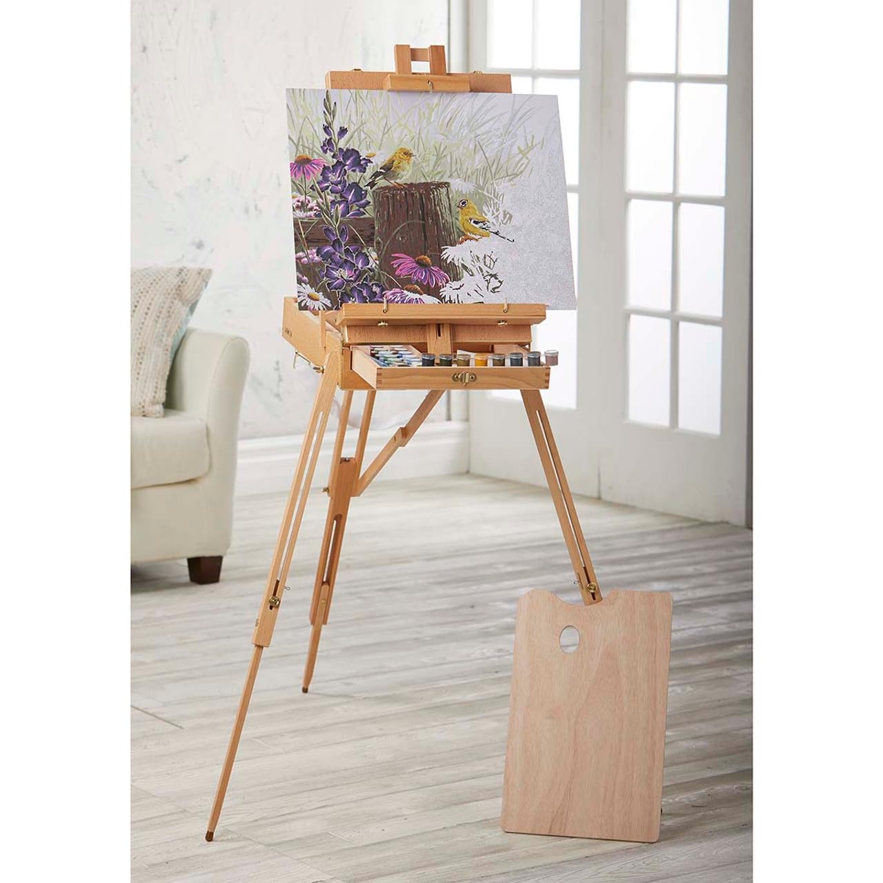 Herrschners Artists Stand-Up Easel - Adjustable Wooden Display Stand for Painting, Drawing & Canvas Art - Perfect for Studio, Classroom & Outdoor Use