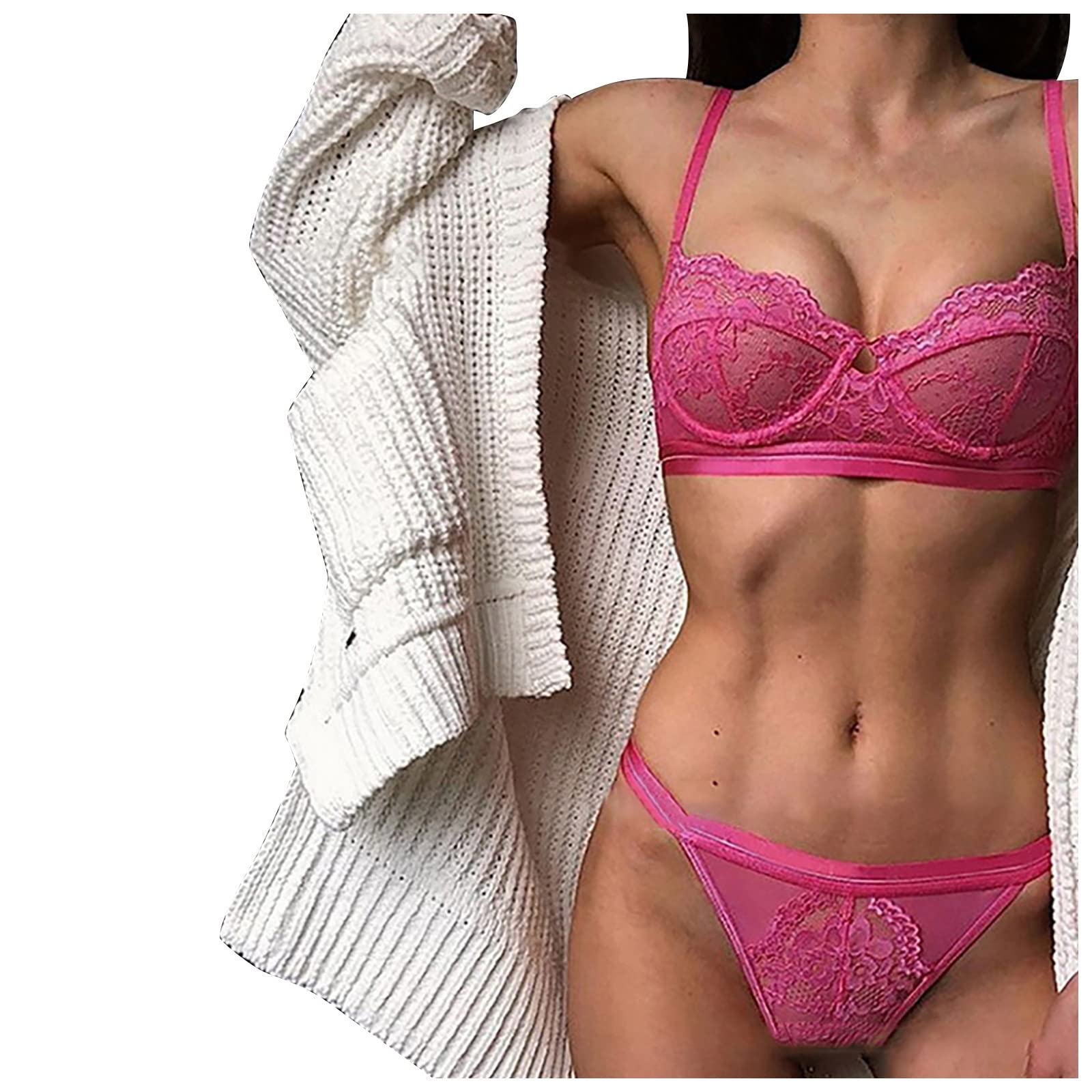 Sexy Lace Lingerie Set for Women - Wireless Bra & Panties Two-Piece Set, Sheer Mesh Split Design for Date Night & Romantic Occasions
