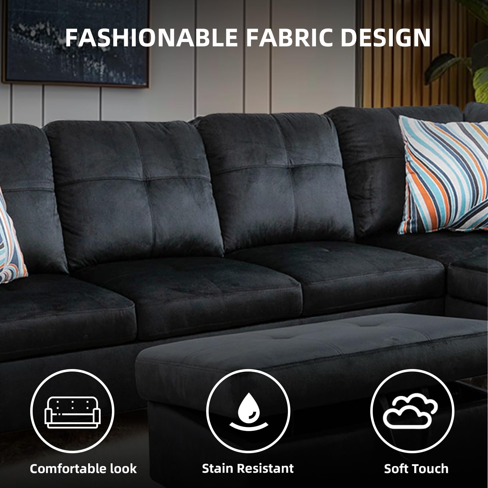 Modern L-Shaped Sectional Sofa with Ottoman - Soft Microfiber Fabric, Comfortable Living Room Couch for Small Spaces, Bedroom or Office Furniture - Perfect for Family Movie Nights & Home Decor