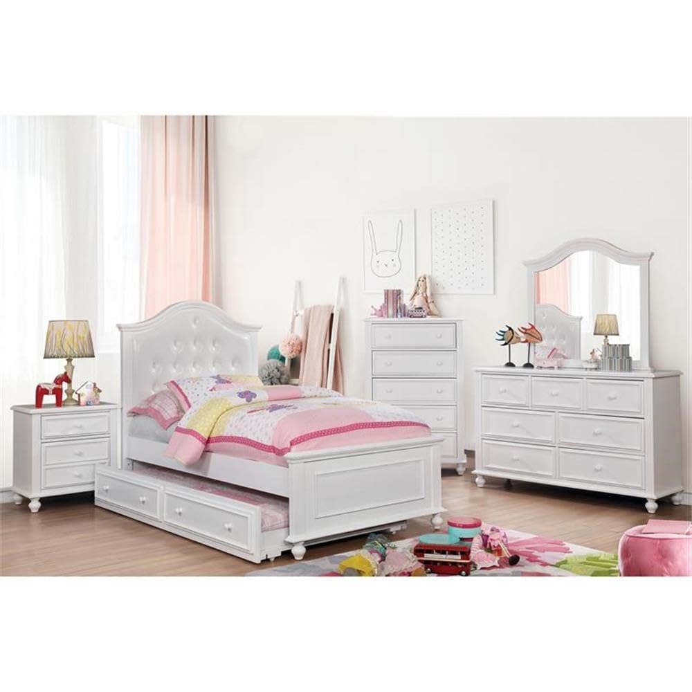 Furniture of America Noell Traditional Solid Wood Trundle Bed Unit in White - Perfect for Guest Rooms, Kids' Bedrooms & Small Spaces