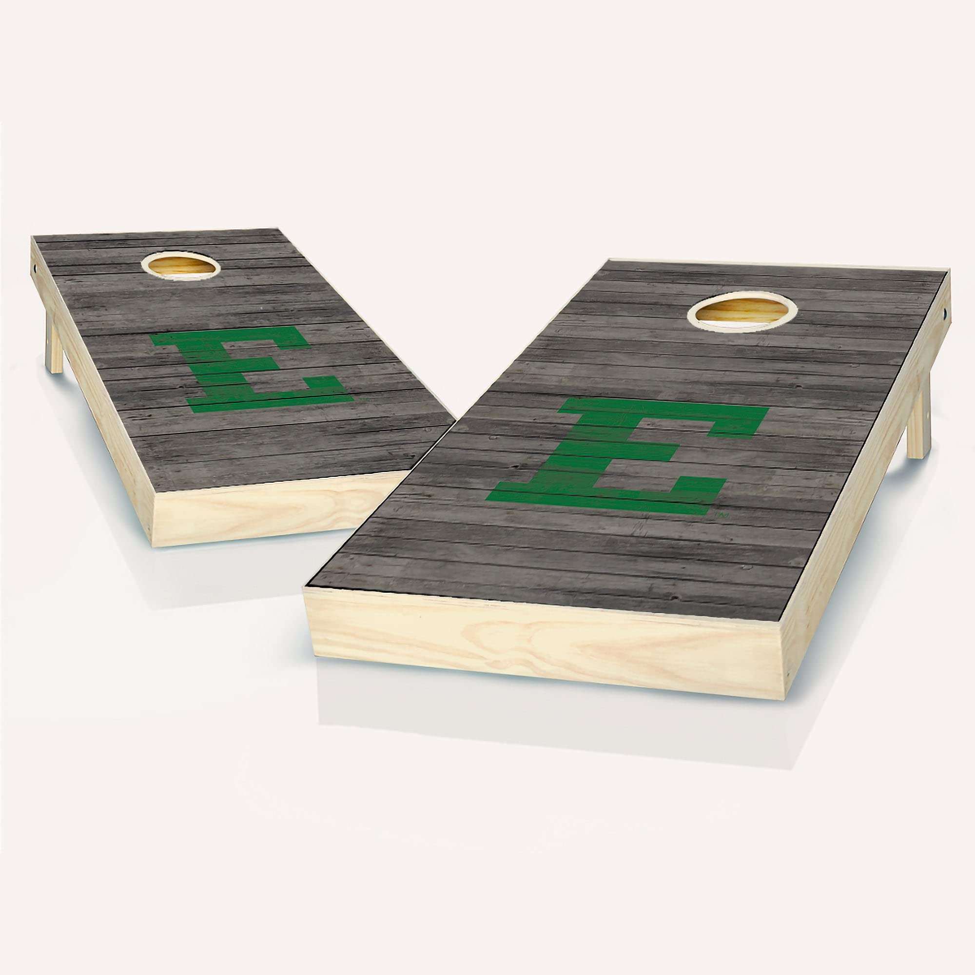 Skip's Garage Eastern Michigan Distressed Cornhole Board Set - Custom Team Logo Regulation Size Cornhole Game Boards for Tailgating, Backyard Parties & Outdoor Events