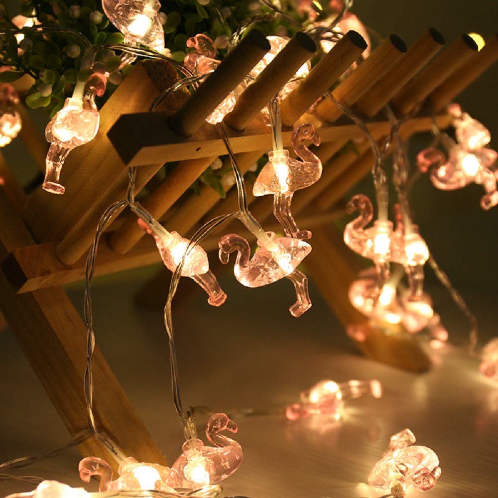 Merdeco Flamingo String Lights - 16ft 50 LED Plug in Fairy Lights for Party, Birthday, Wedding, Christmas Decor - Indoor & Outdoor Waterproof Decorative Lighting for Patio, Garden, Bedroom, and Backyard