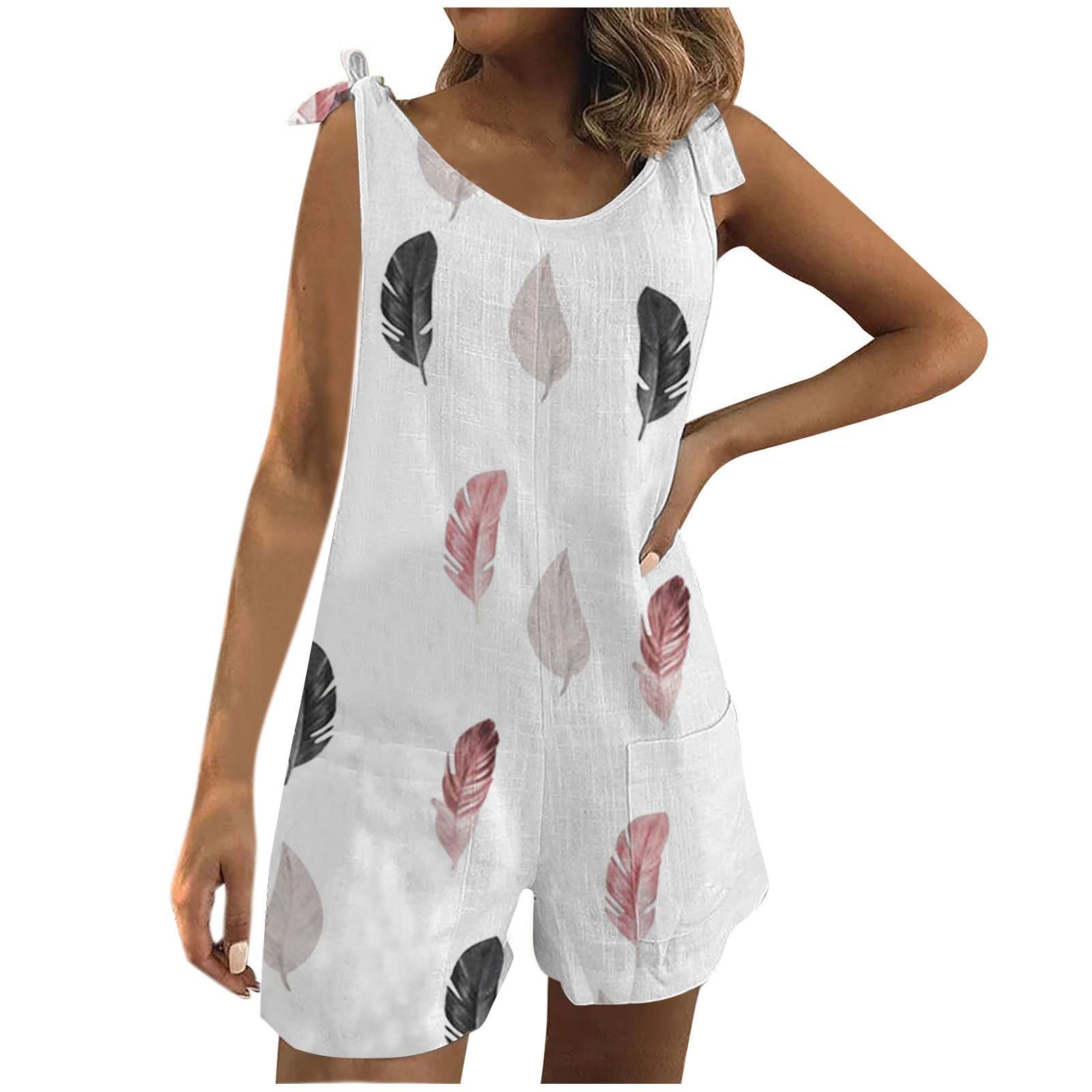 Women's Loose Fit Sleeveless Strappy Graphic Jumpsuit - Casual Bandage One Piece Romper for Summer | Perfect for Beach Vacations, Music Festivals & Night Out