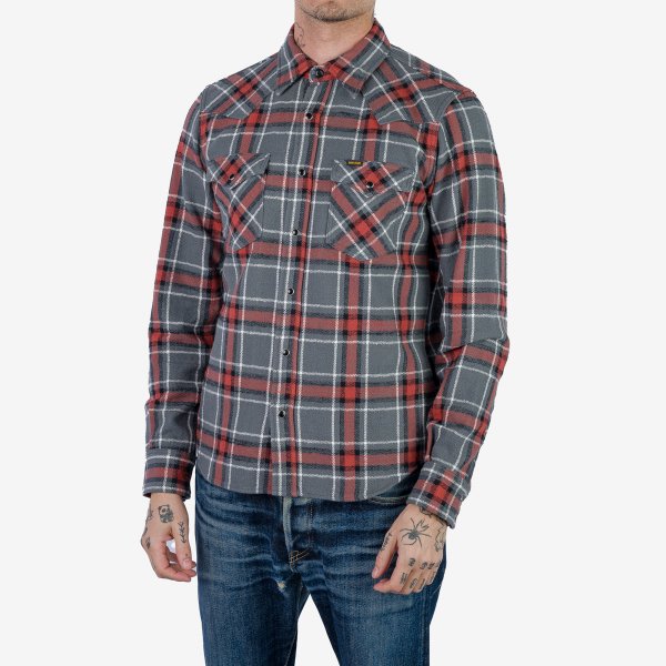 Iron Heart IHSH 369 12oz Heavy Flannel Western Shirt - Herringbone Check, Grey | Durable Workwear & Outdoor Casual Shirt for Men