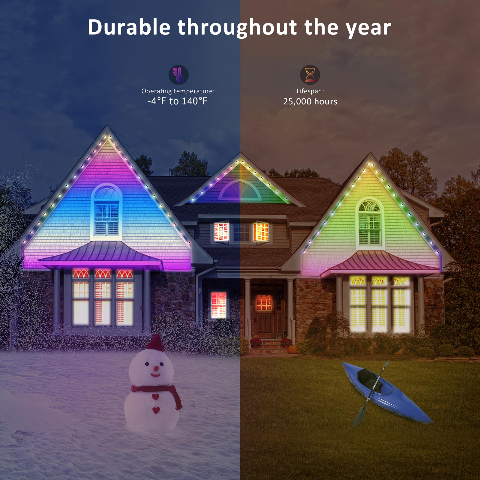 NOvOSTELLA Smart RGB IC Permanent Outdoor Lights - 50ft 40 LED IP65 Waterproof WiFi App & Voice Control for Holidays, Christmas, Home Decor, Garden, Patio, and Daily Landscape Lighting