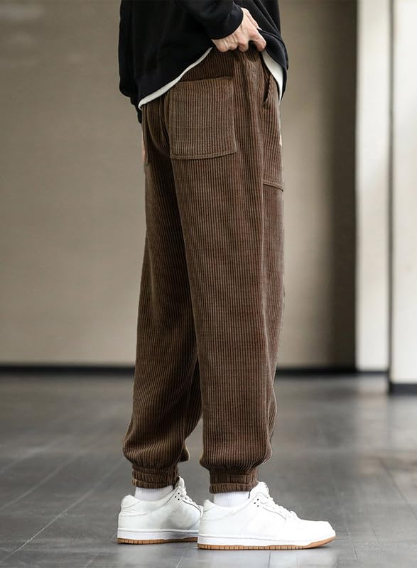 **JMIERR Men's Corduroy Joggers - Casual Cargo Pants with Drawstring Elastic Waist, Baggy Tapered Sweatpants & Pockets | Perfect for Lounge, Streetwear & Outdoor Activities**
