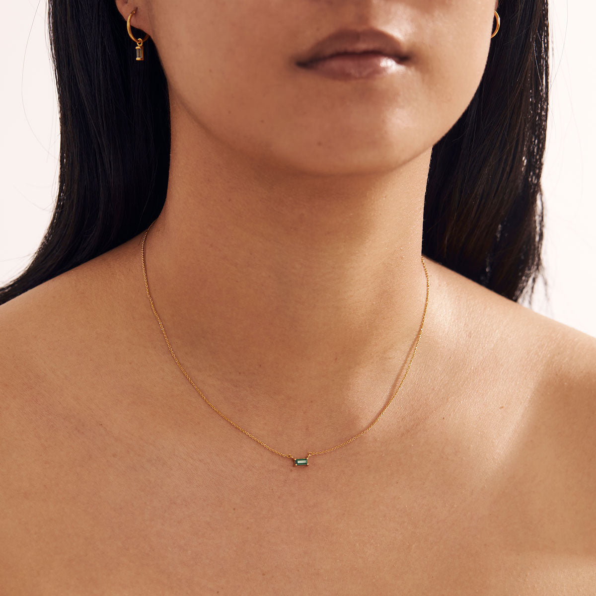 Luxury Green Onyx Baguette Necklace in 14K Gold - Elegant Statement Jewelry for Women, Perfect for Weddings, Parties & Special Occasions