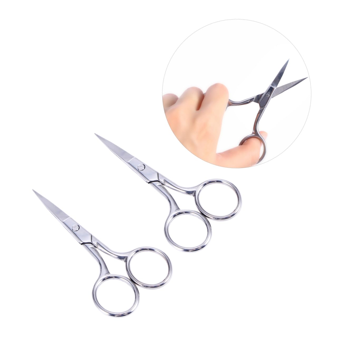 2-Pack Stainless Steel Facial Hair Scissors - Precision Eyebrow & Nose Hair Trimming Scissors with Sharp Pointed Tips for Grooming, Salon & Personal Care Use at Home or Travel