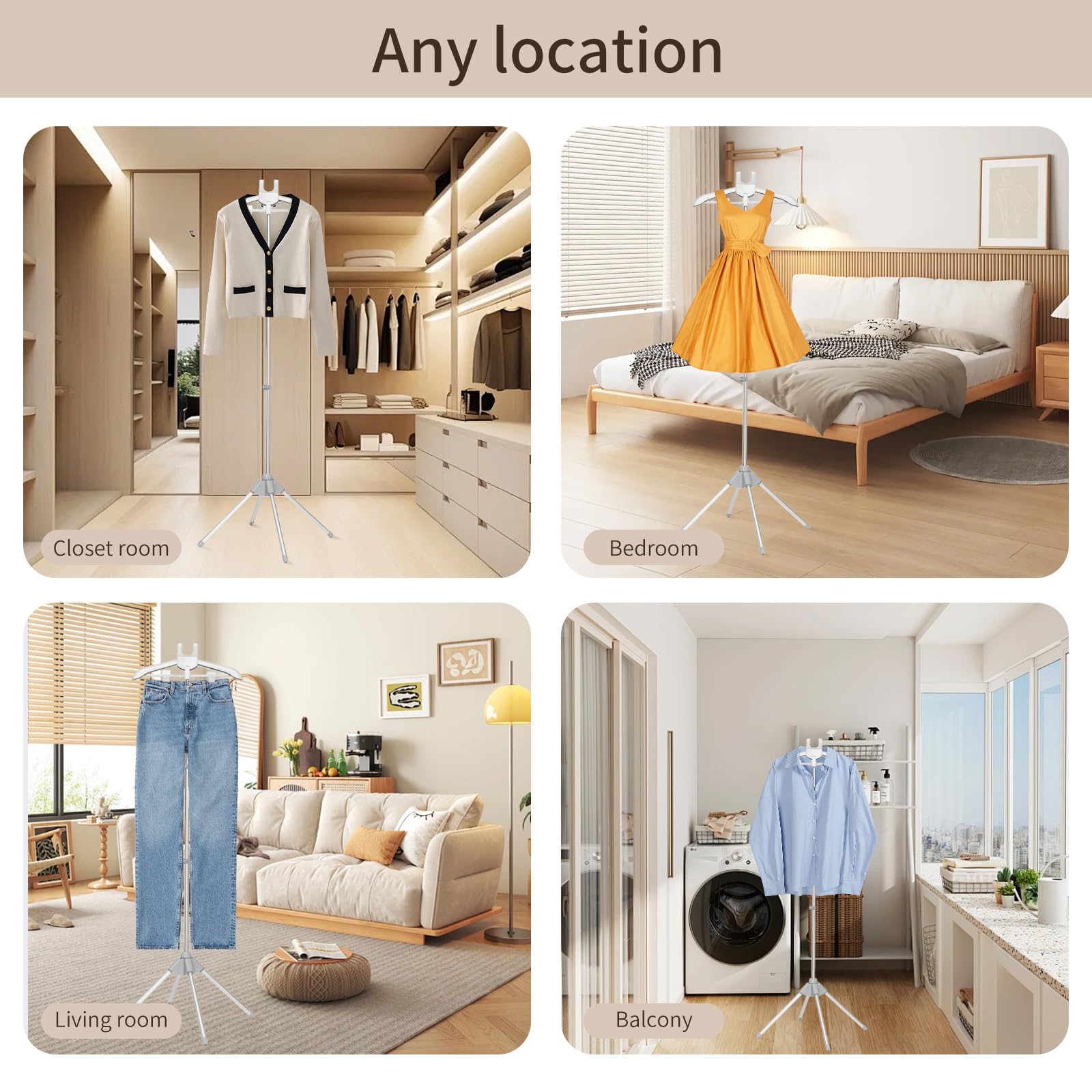 Portable Standing Clothes Steamer with Adjustable Hanger & Ironing Gloves | Foldable Garment Drying Rack | Handheld Steamer for Travel & Home Use | Perfect for Wrinkles Removal & Quick Ironing | Grey