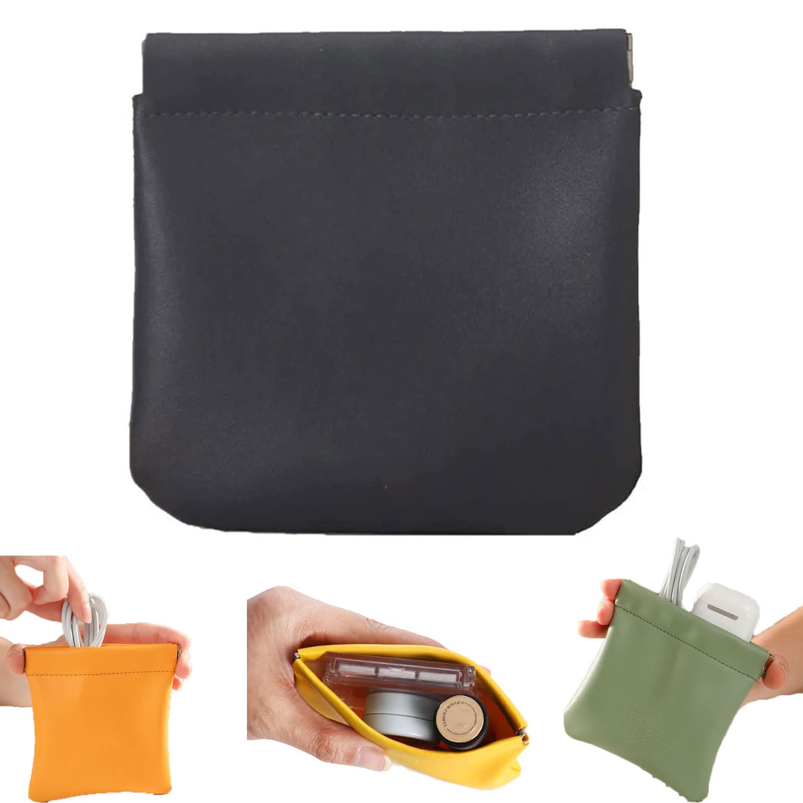 Premium Lambskin Leather Cosmetic Bag for Women - Compact Travel Makeup Pouch with Squeeze Design, Small Purse Organizer for Everyday Essentials & On-the-Go Touch Ups