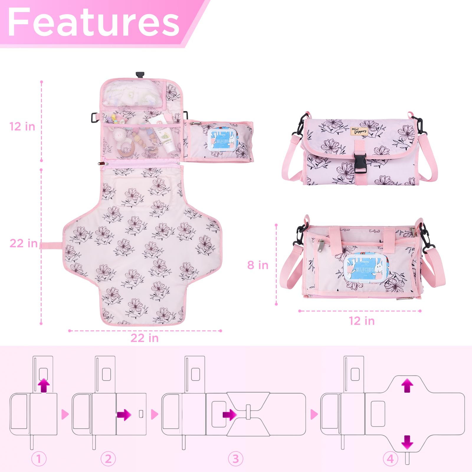 **Portable Waterproof Baby Changing Pad - Lightweight Foldable Diaper Changing Mat with Shoulder Strap for Travel, Nursery & On-the-Go | Ideal Baby Shower Gift & Registry Essential**