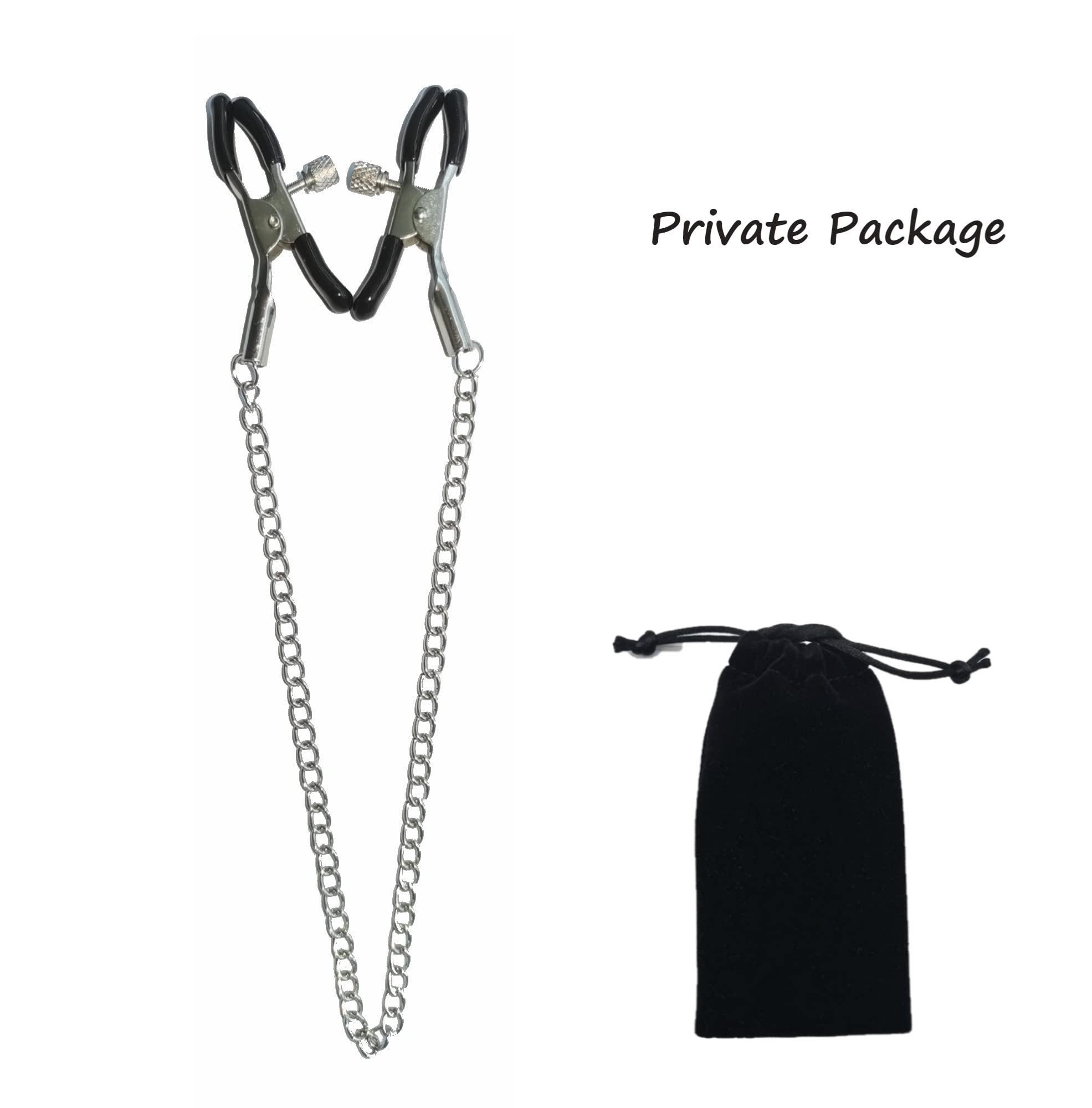 Adjustable Pressure Nipple Clamps with Chain - Silver Metal Nipple Clips for Women & Couples - BDSM Toy for Sensual Play & Intimate Scenes