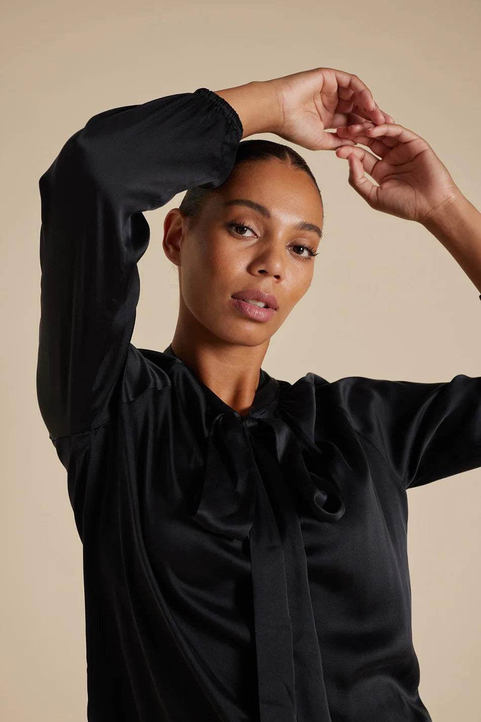 ANALISE Black Silk Top for Women - Elegant Blouse for Office, Party & Evening Wear