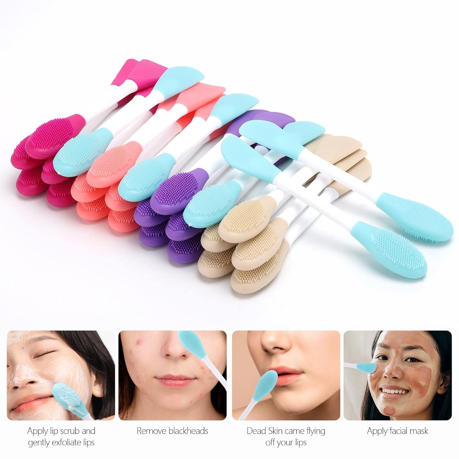 MAPPERZ Double Head Silicone Face Mask Brush - Soft Facial Cleansing Brush for Mud, Clay, DIY & Modeling Masks, BB/CC Cream & Body Lotion Application - Pore Cleaner & Skin Care Tool (Random Color) | Perfect for At-Home Spa, Professional Facials & Makeup Application