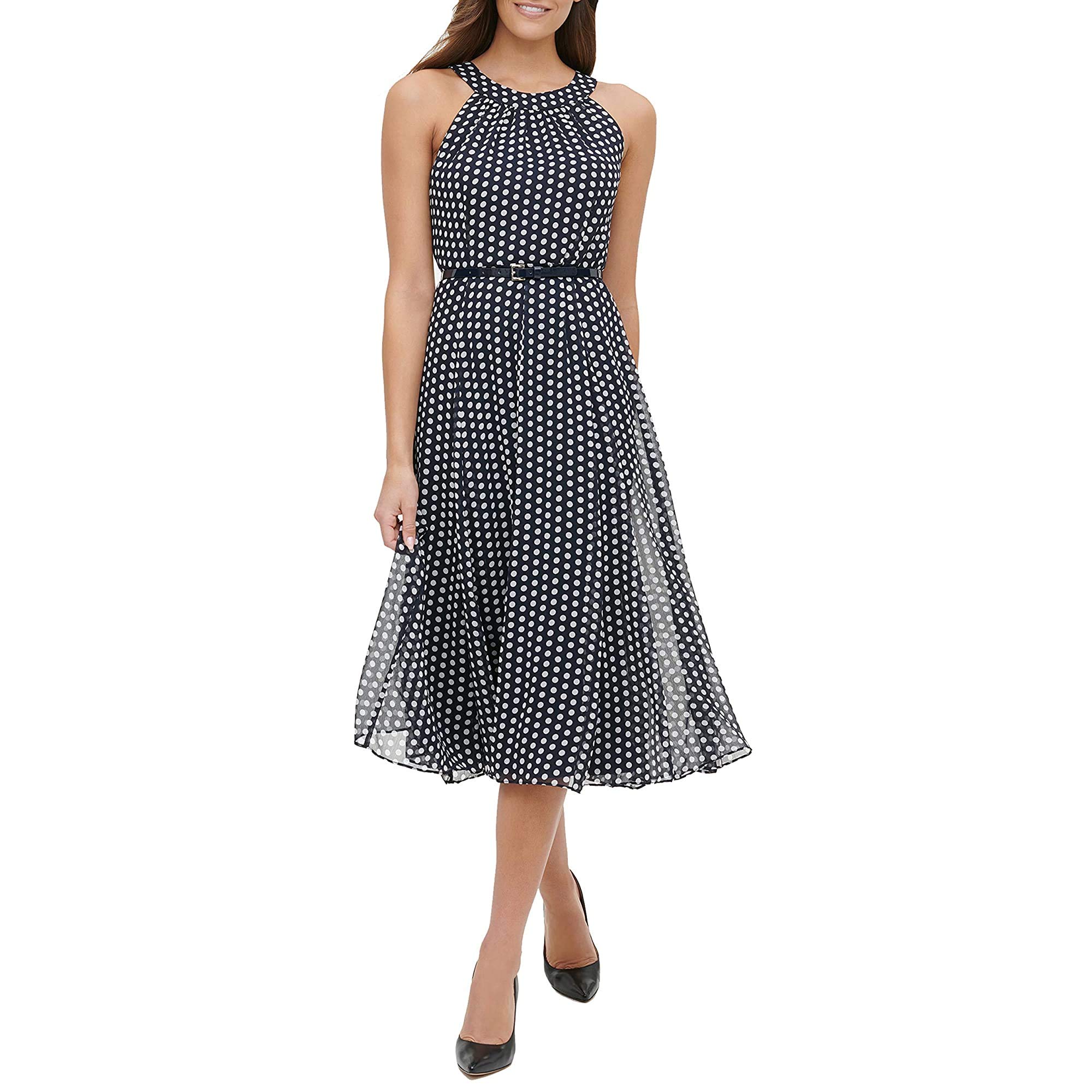 Tommy Hilfiger Women's Chiffon Quarter Sleeve Surplice Midi Dress - Elegant Flowy Summer Dress for Casual Outings, Beach Vacations & Special Occasions