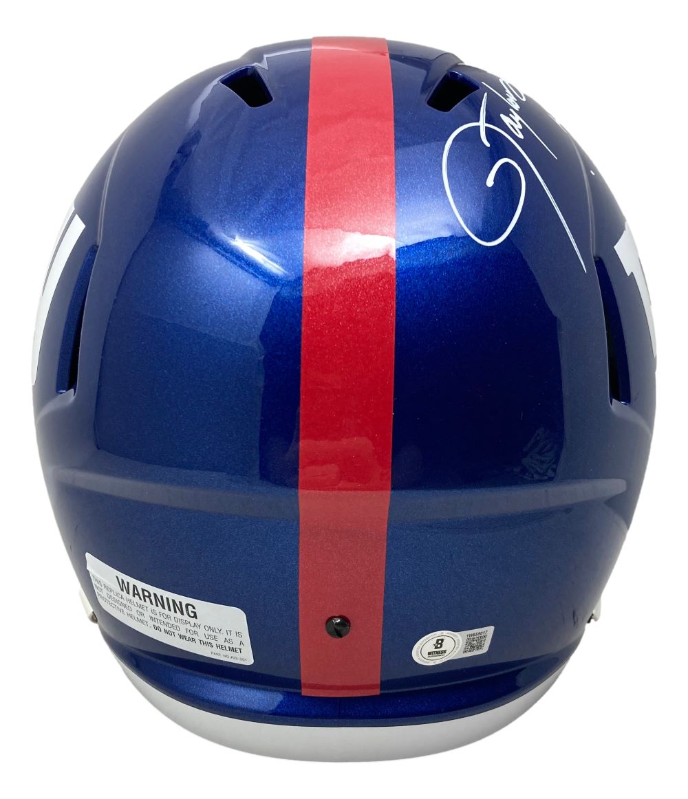 Lawrence Taylor Autographed NY Giants Full-Size Speed Replica Football Helmet - Bad MF Edition with Display Case - Perfect for Sports Memorabilia Collectors and Giants Fans