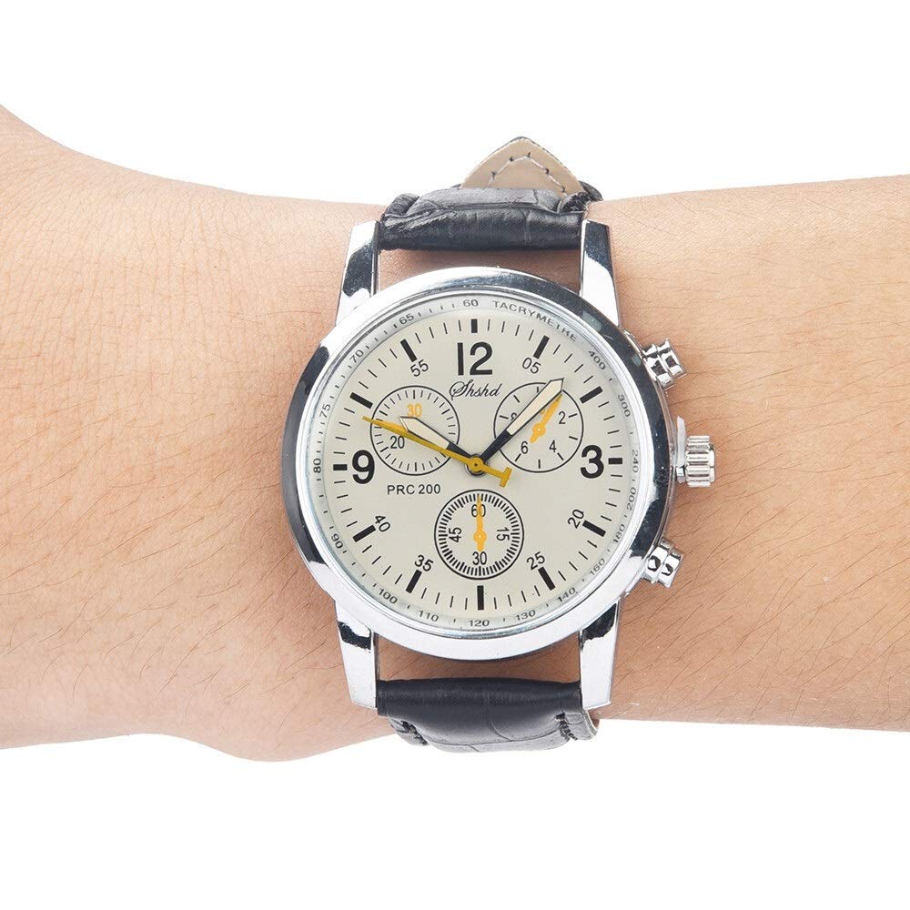 Men's Quartz Wristwatch with Blue-ray Glass & Simulated Leather Strap - HOSMENDFOE Neutral Style Hour Watch for Casual, Business, and Everyday Wear (Color E)