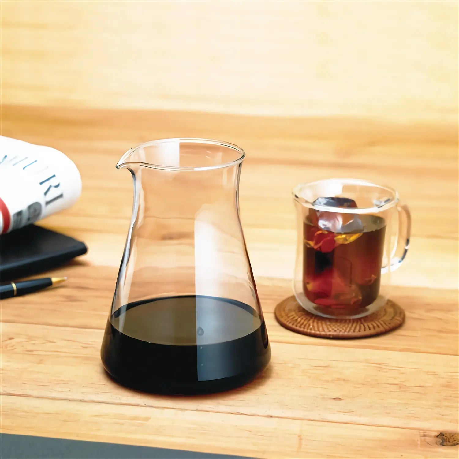 Iwaki Heat Resistant Glass Coffee Server with Dripper - Perfect for Pour Over Coffee, Iced Coffee & Tea Brewing at Home or Office