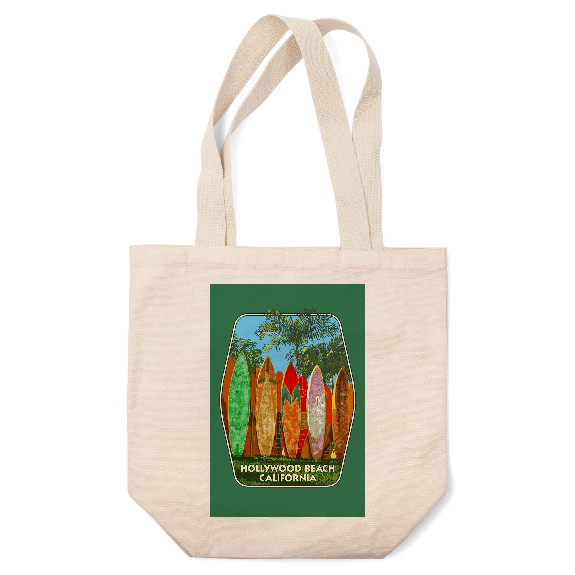 Lantern Press Hollywood Beach California Surfboard Fence - 100% Cotton Canvas Reusable Tote Bag for Shopping, Beach Trips & Eco-Friendly Lifestyle