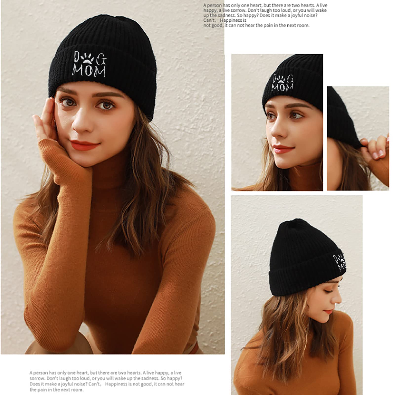 Dog Mom Beanie Hat - Winter Knit Cap for Pet Lovers & Gifts for Women - Cozy Outdoor Wear