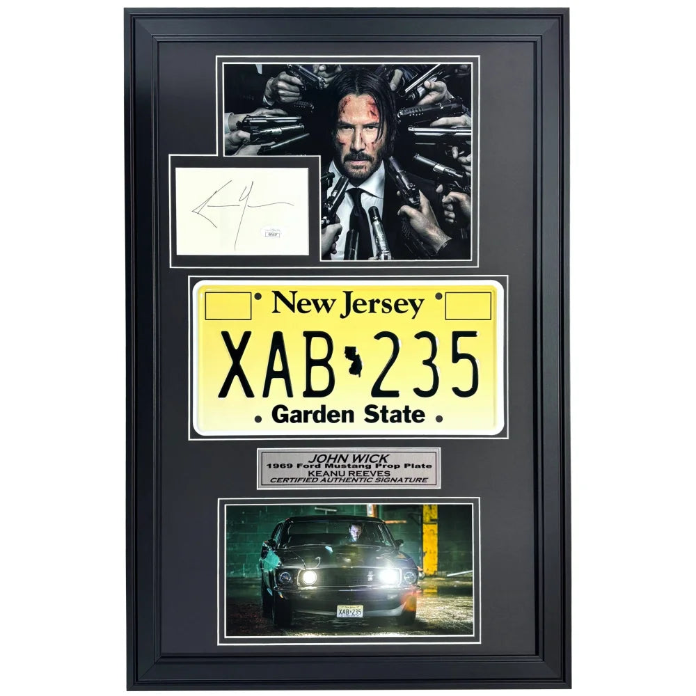 Keanu Reeves Autographed John Wick Movie Car License Plate - Framed with JSA COA - Perfect for Movie Memorabilia Collectors & Home Theater Decor