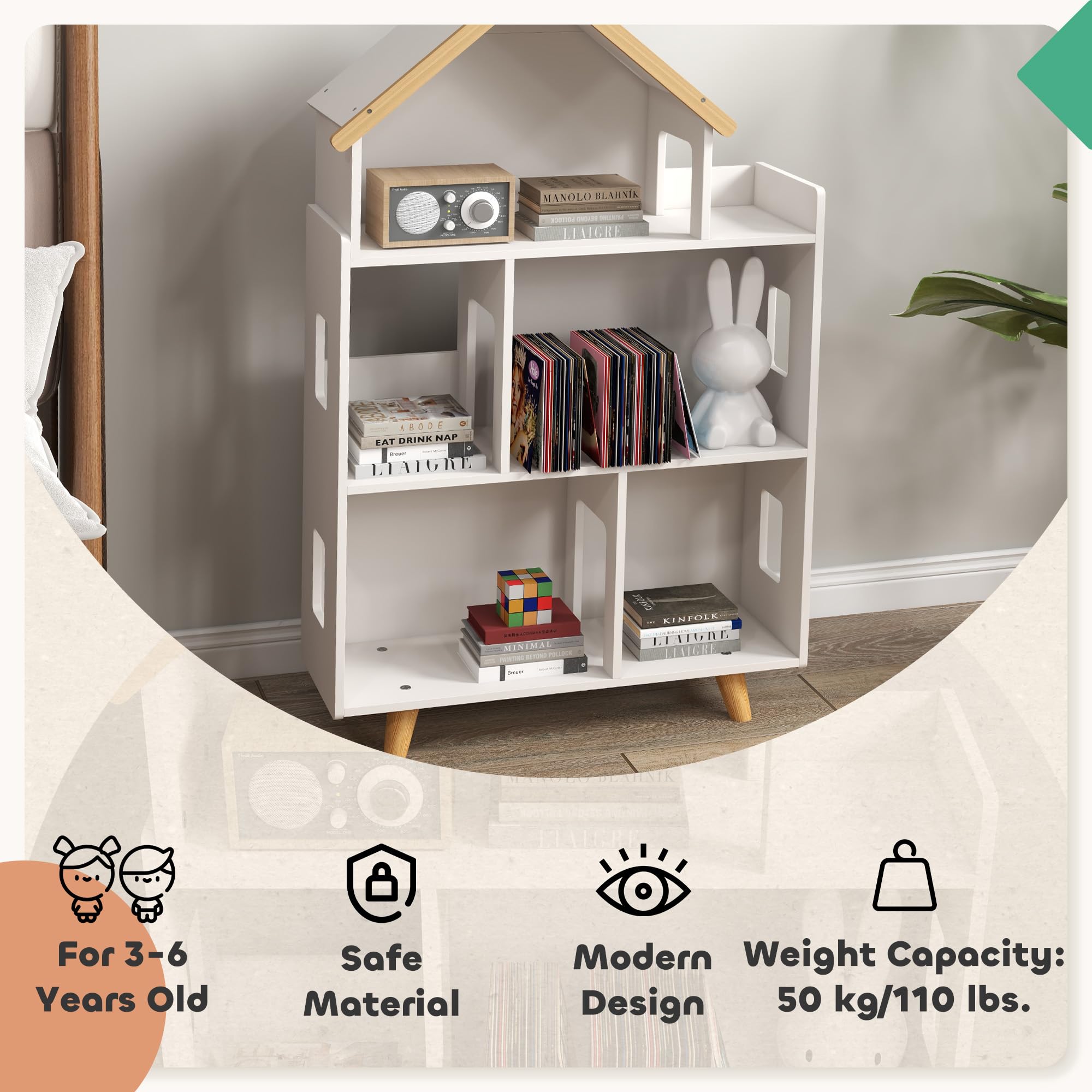 Qaba 3-Tier Kids Toy Storage Organizer & Bookshelf - White | Space-Saving Toy & Book Organizer for Playroom, Bedroom, Nursery | Perfect for Kids Room Organization & Montessori Learning
