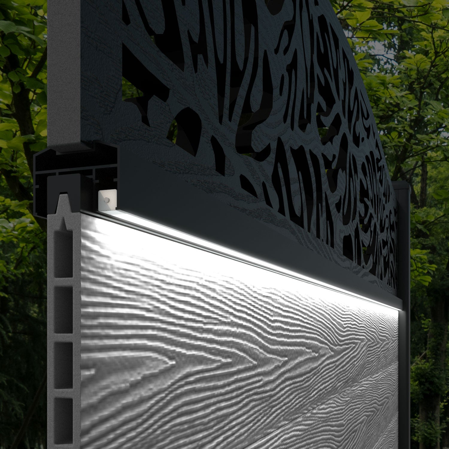 Classic Botanic Curved Top Fence Panel - Anthracite Grey Aluminum Fence with Posts | Garden Privacy Fencing for Backyard & Landscape Decoration