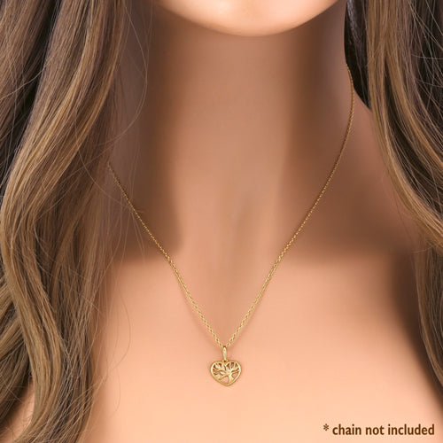 14K Yellow Gold Tree of Life Heart Diamond Pendant Necklace - Elegant Jewelry Gift for Women, Perfect for Anniversaries, Birthdays & Special Occasions