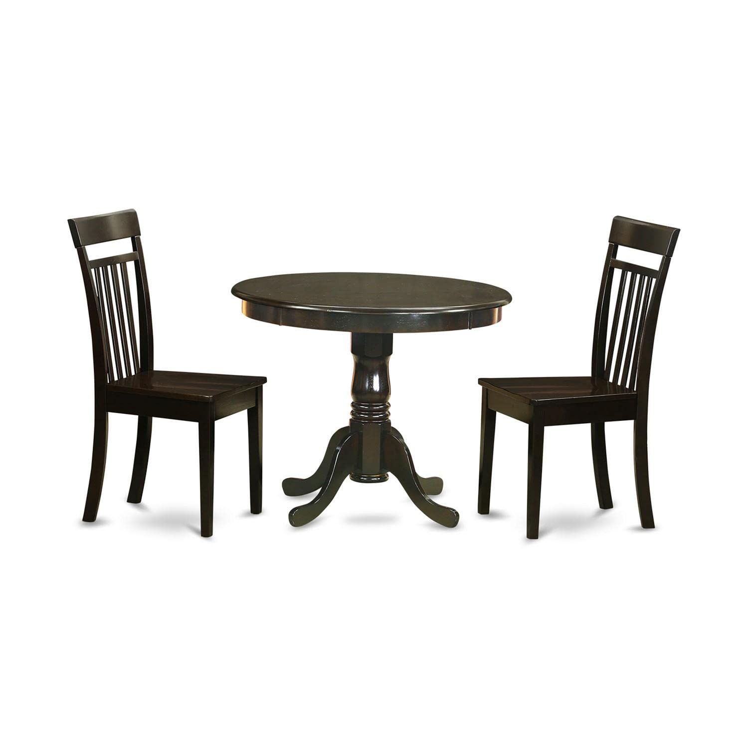 East West Furniture ANCA3-CAP-W 3-Piece Round Dining Table Set with Pedestal Base & 2 Chairs, 36x36 Inch, Cappuccino - Perfect for Small Spaces, Apartments & Cozy Kitchens
