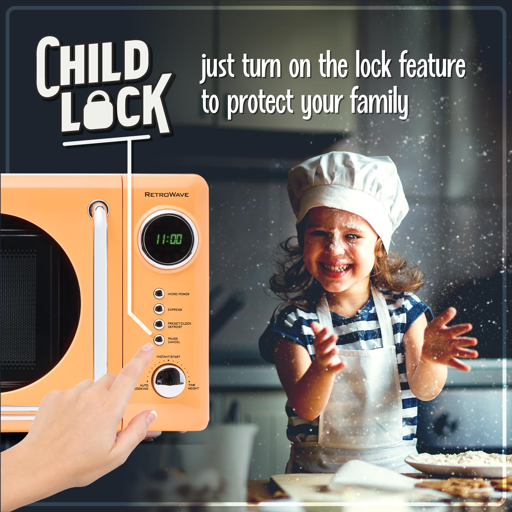 Retro Orange 0.7 Cu. Ft. 700-Watt Compact Countertop Microwave Oven with LED Display & Child Lock - Perfect for Dorms, Small Kitchens & Office Break Rooms - Easy Clean Interior