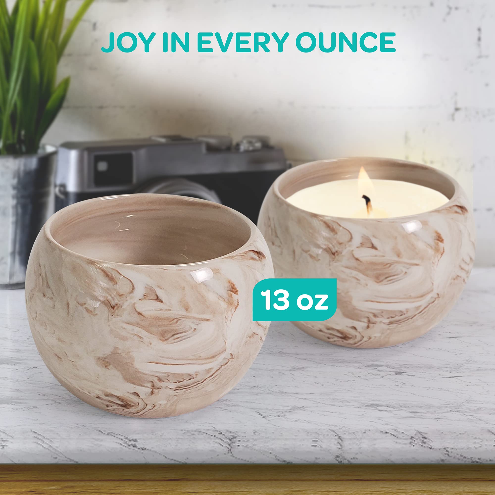 Hearts & Crafts Sand Marble Ceramic Bowls - 13oz Set of 6 for Candle Making, Arts & Crafts, Storage, Candy Dishes, Planters & Gift Giving - Perfect for Home Decor, Wedding Favors & DIY Projects