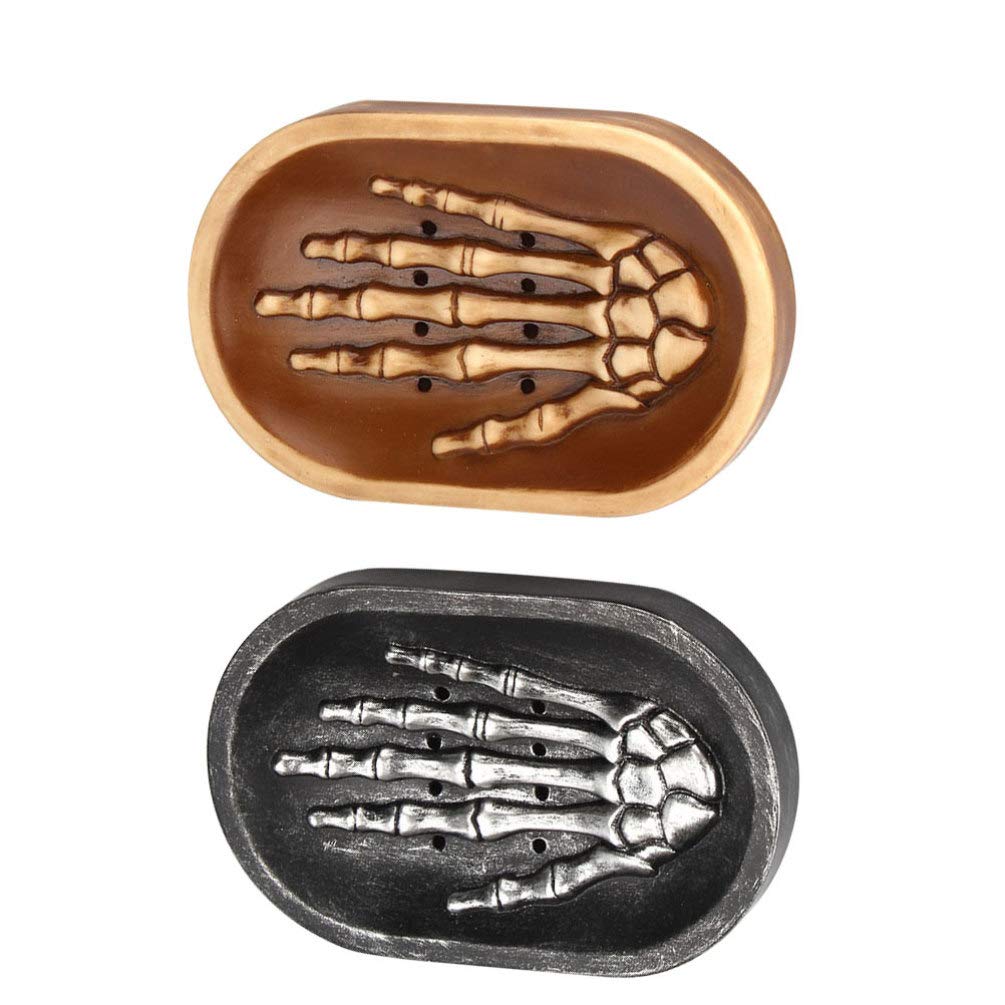 TOYANDONA 2-Piece Skeleton Hand Soap Dish - Halloween Resin Soap Tray for Bathroom Decor, Gothic Home Accessories | Perfect for Halloween Party, Spooky Decor & Bathroom Organization