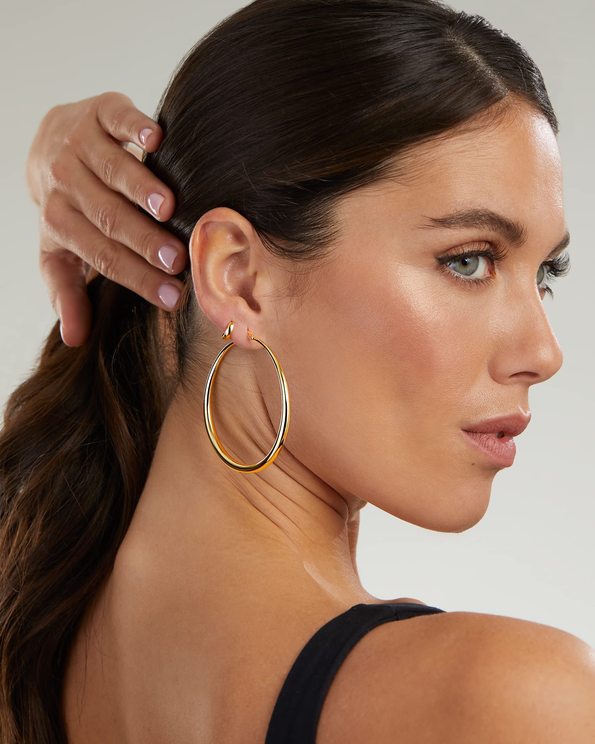 MILLA 14K Gold Hoop Earrings for Women | Silver & Rose Gold Graduated Curved Hoops | Elegant Everyday Jewelry for Work, Date Night & Special Occasions