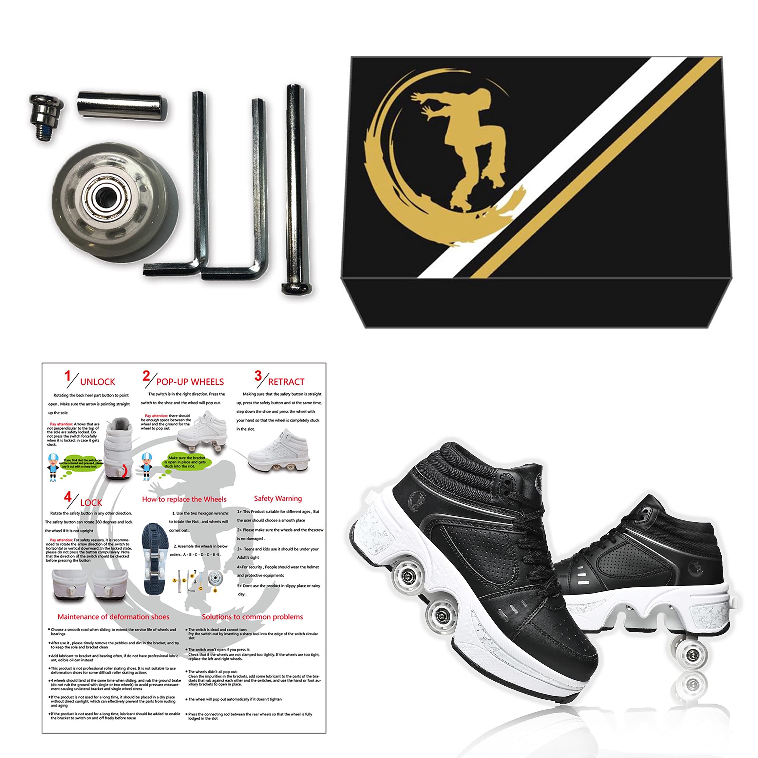Best Women's & Kids Roller Skate Shoes - Convertible 4-Wheel Sneakers for Outdoor Skating | Perfect for Girls & Boys | Fun for Parks, Rinks & Backyard Play