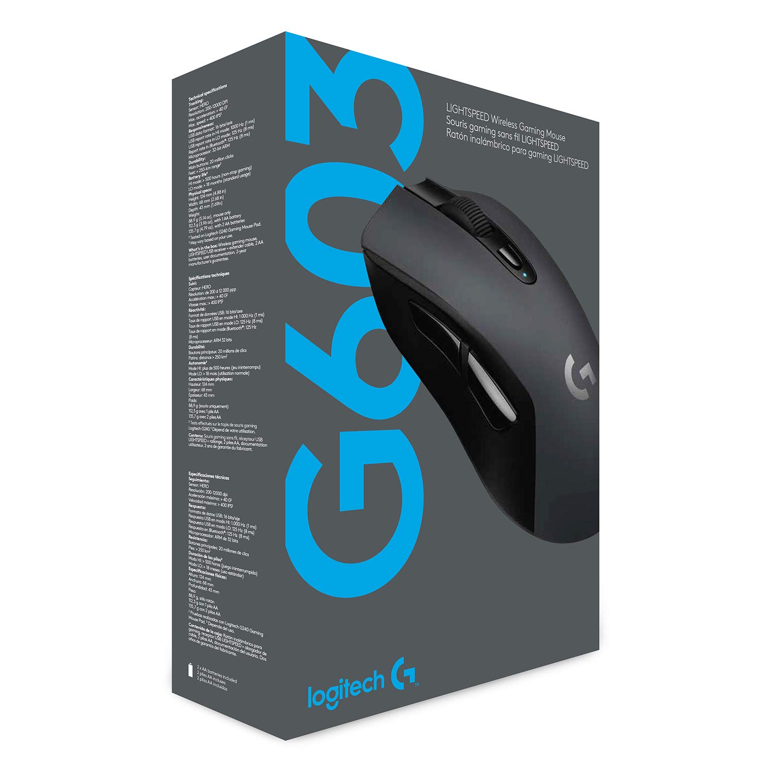 Logitech G603 LIGHTSPEED Wireless Gaming Mouse - Ergonomic Design, 12,000 DPI Sensor, Bluetooth & USB Connectivity for PC, Mac, Laptop - Perfect for FPS, MOBA & Esports Gaming