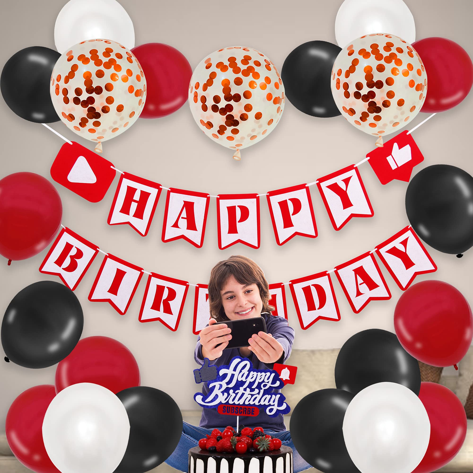 YouTube Themed Party Supplies - Birthday Banner, Cake Topper & Decorations for Social Media Inspired Subscribe & Play Video Theme Party | Perfect for YouTube Fan Celebrations, Content Creator Birthdays & Viral Video Themed Events