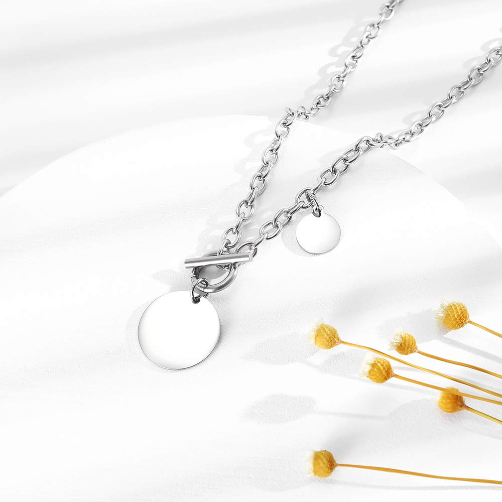 Stainless Steel Moon Coin Cable Chain Necklace for Women - Minimalist Geometric Dainty Punk Jewelry with Toggle Clasp, 22 Inch, Perfect Gift for Birthday, Best Friend | Everyday Wear, Office, Date Night, Special Occasions
