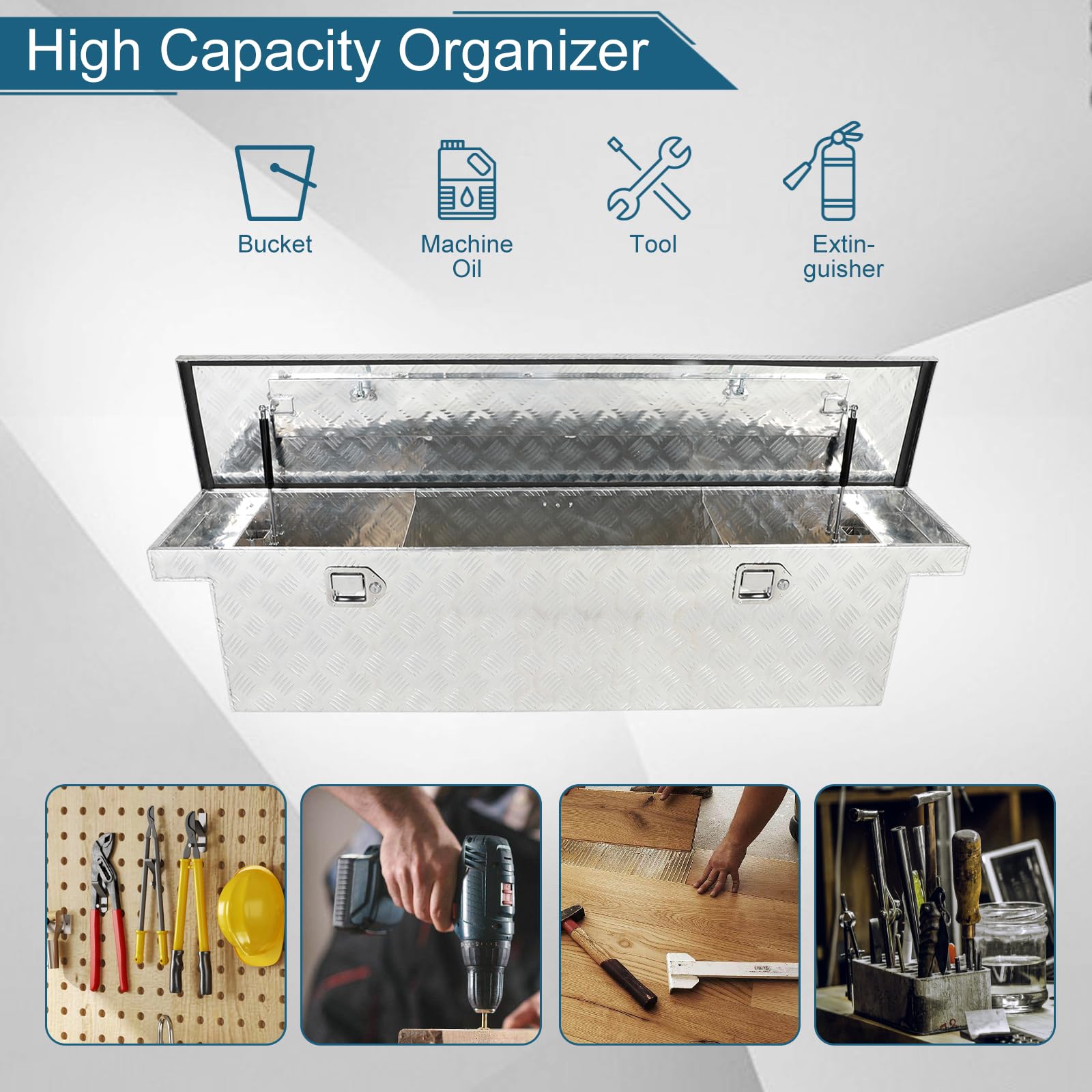 60 x 12 x 14 Inch Heavy Duty Aluminum Trailer Tongue Tool Box with 5-Bar Tread & Lock - Secure Storage for Pickup Trucks, Trailers & RV Accessories - Ideal for Organizing Tools, Equipment & Outdoor Gear