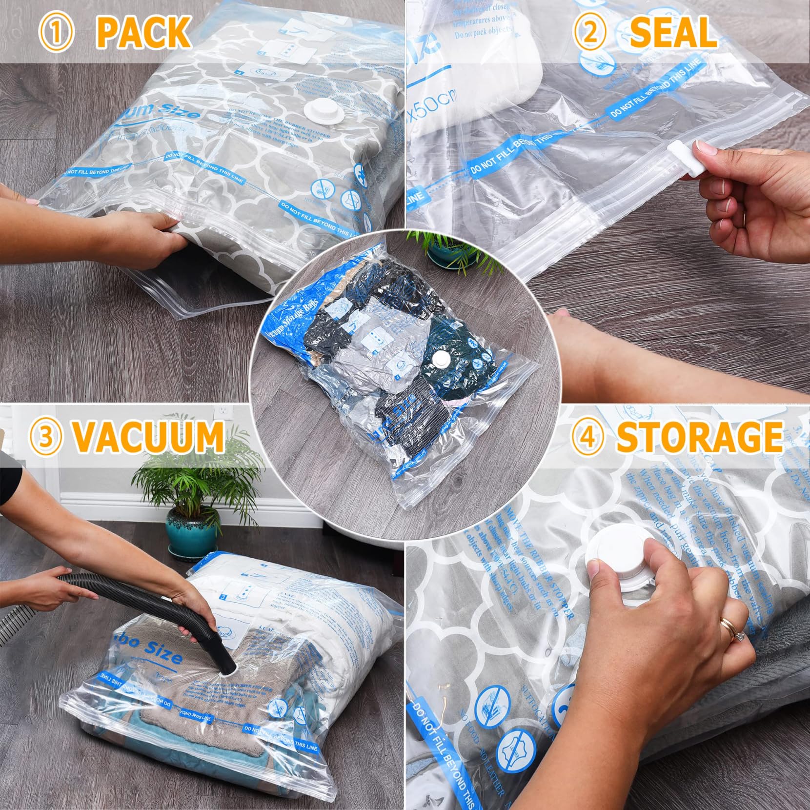 Vacuum Storage Bags 8-Piece Set (3 Jumbo/3 Large/2 Medium) - Space Saving Sealer Bags for Clothes, Blankets, Pillows & Comforters | Airtight Compression Storage for Seasonal Clothes, Travel & Home Organization