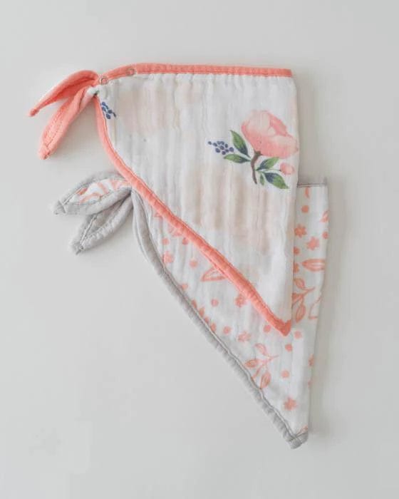 Little Unicorn Cotton Muslin Bandana Bib with Rose Print - Soft Absorbent Drool Bib for Babies - Perfect for Feeding, Teething, and Everyday Outfits