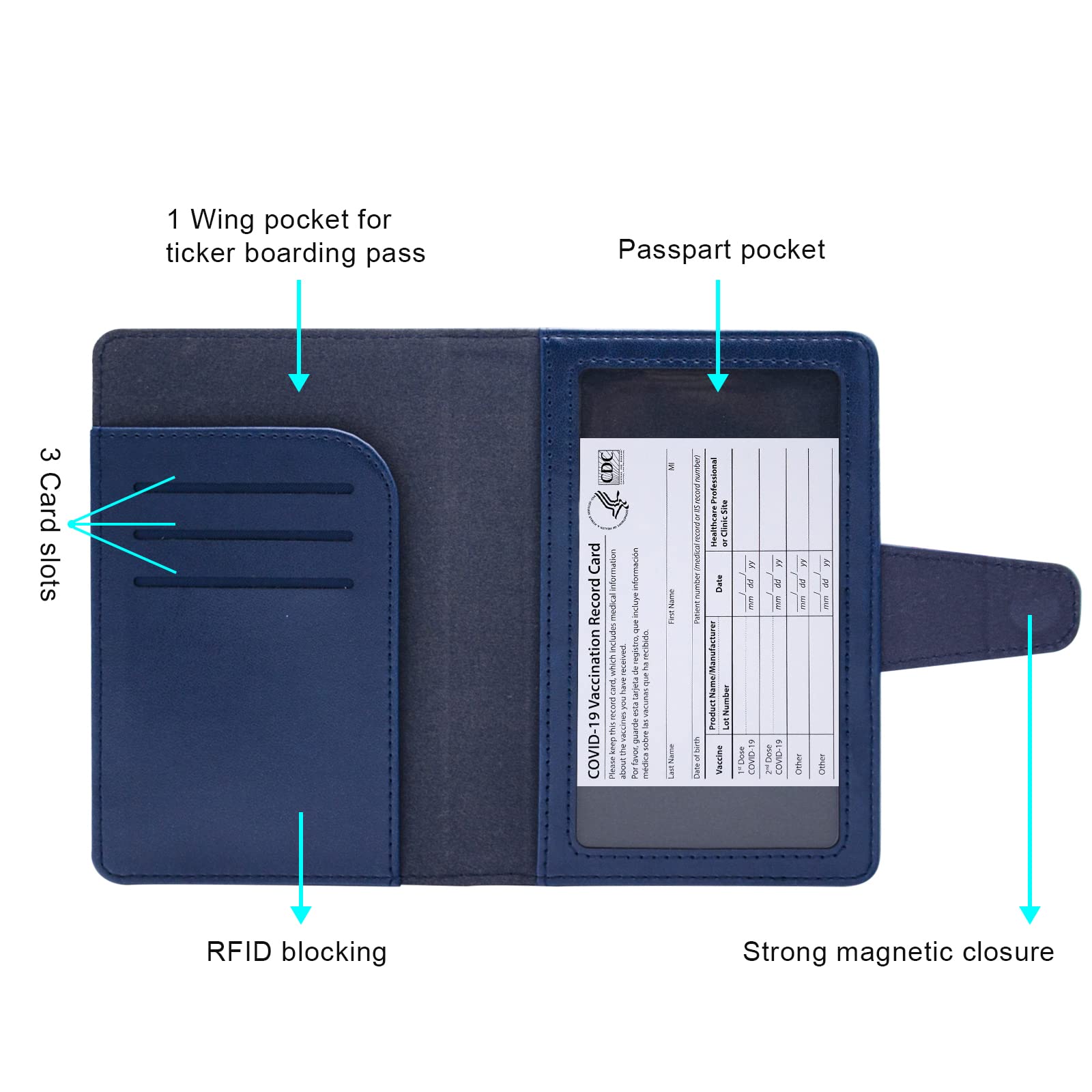 Premium RFID Blocking Passport Holder Wallet - Travel Essentials with Credit Card Slots & Air Ticket Pocket - Secure & Stylish Blue Passport Cover for International Trips & Business Travel
