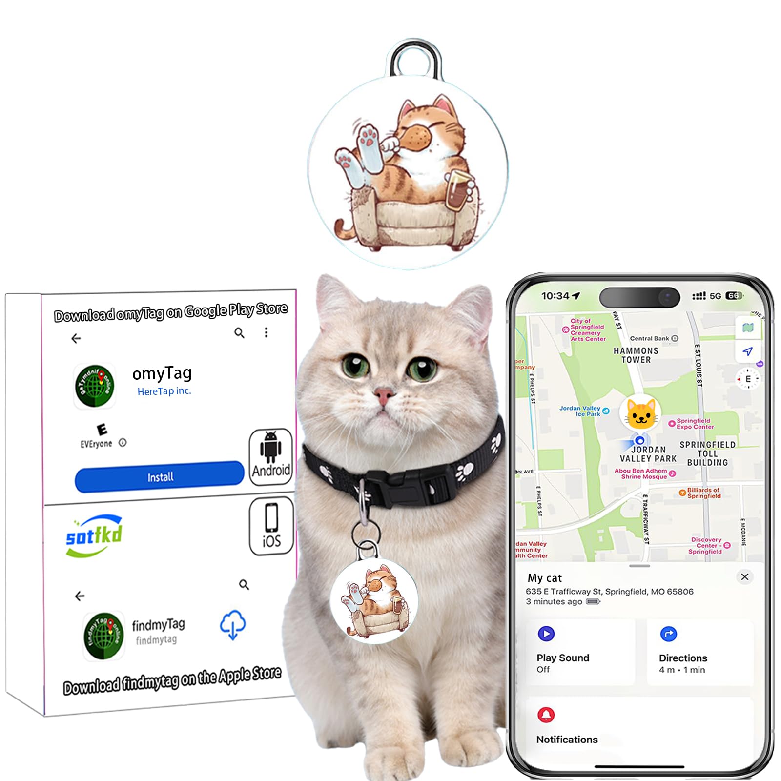 **Airtag Cat Collar - GPS Pet Tracker for Cats | Waterproof & No Monthly Fee | Works with Android & iOS | Perfect for Outdoor Adventures & Indoor Safety**