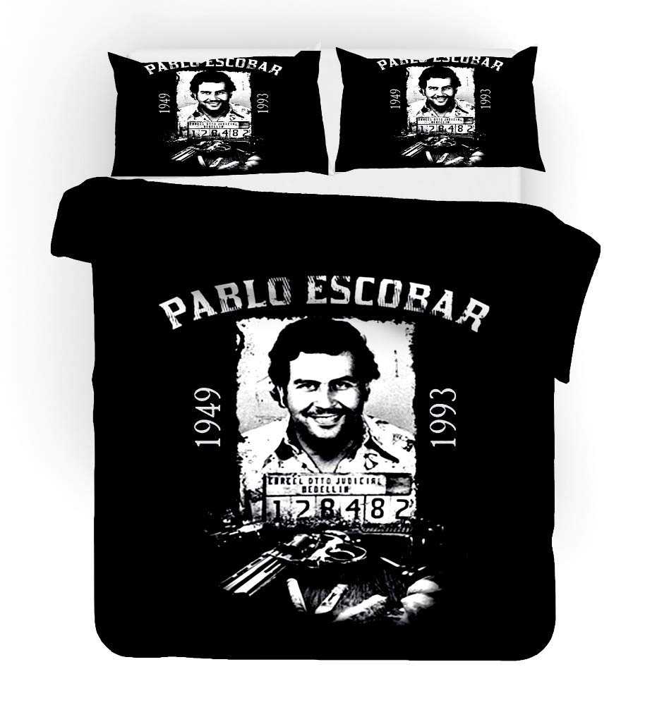 Pablo Escobar Duvet Cover Set - Black & White Drug Lord Themed Bedding - 2/3/4 Piece Quilt Cover with Sheets & Pillow Shams - Twin/Full/Queen/King Size (Queen-228x228cm-4PCS) - Perfect for Themed Bedrooms, Movie Nights & Unique Gift Ideas