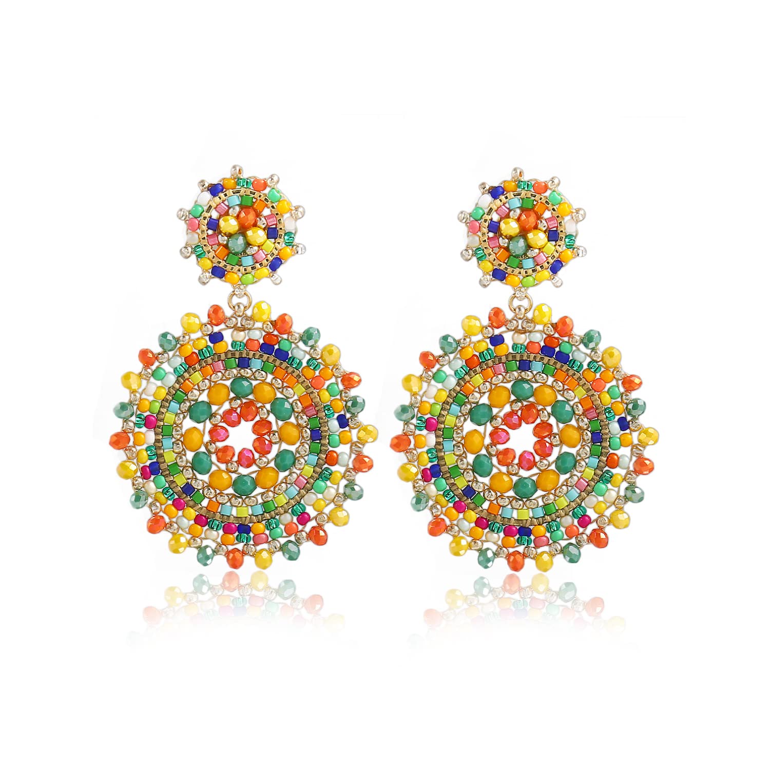 Colorful Beaded Earrings for Women - Handmade Bohemian Hoop Dangle Earrings - Perfect for Summer, Beach, Parties & Boho Fashion