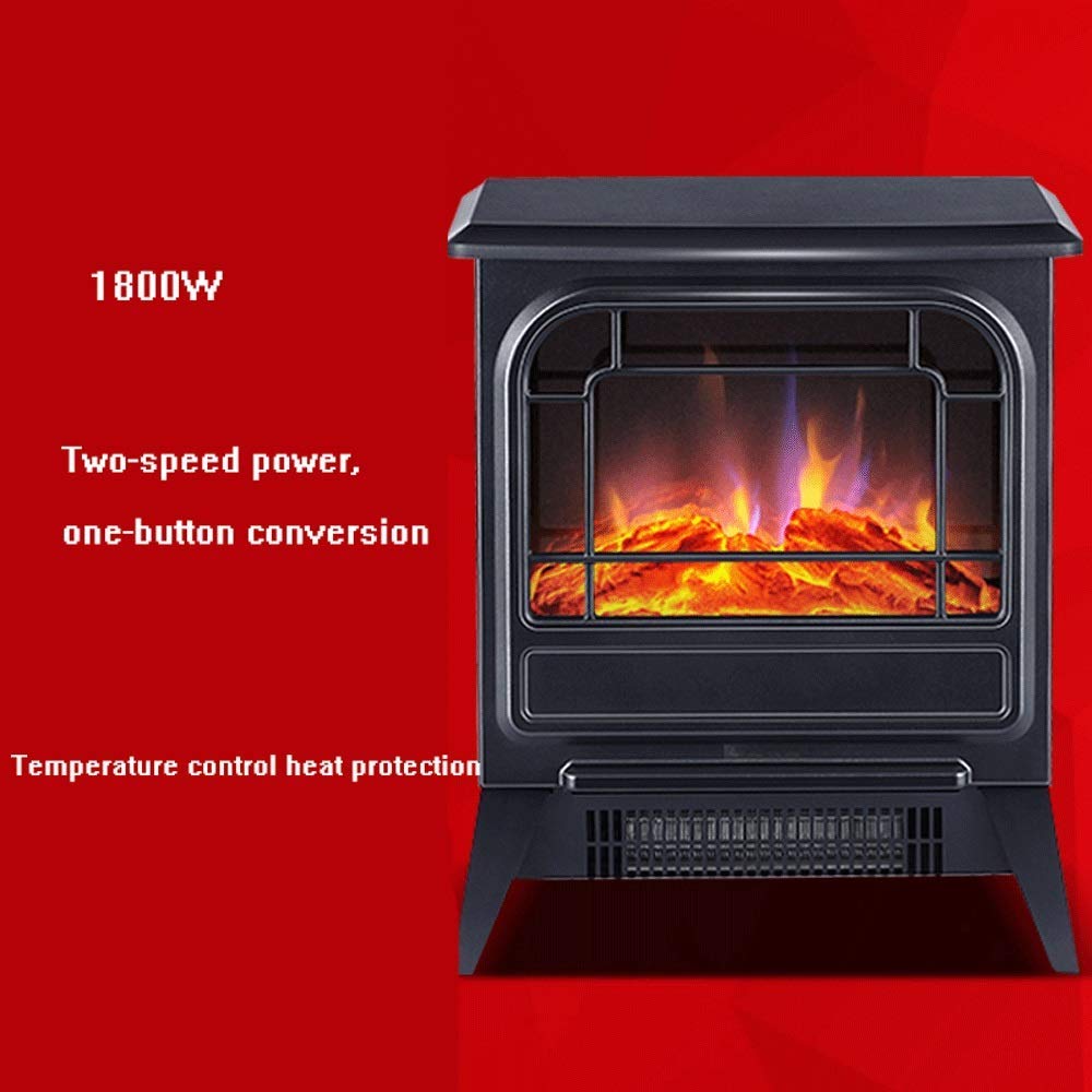 1800W Black Electric Fireplace Heater with Realistic Flame Effect & Overheat Protection - Freestanding Stove for Living Room, Bedroom & Office Warmth
