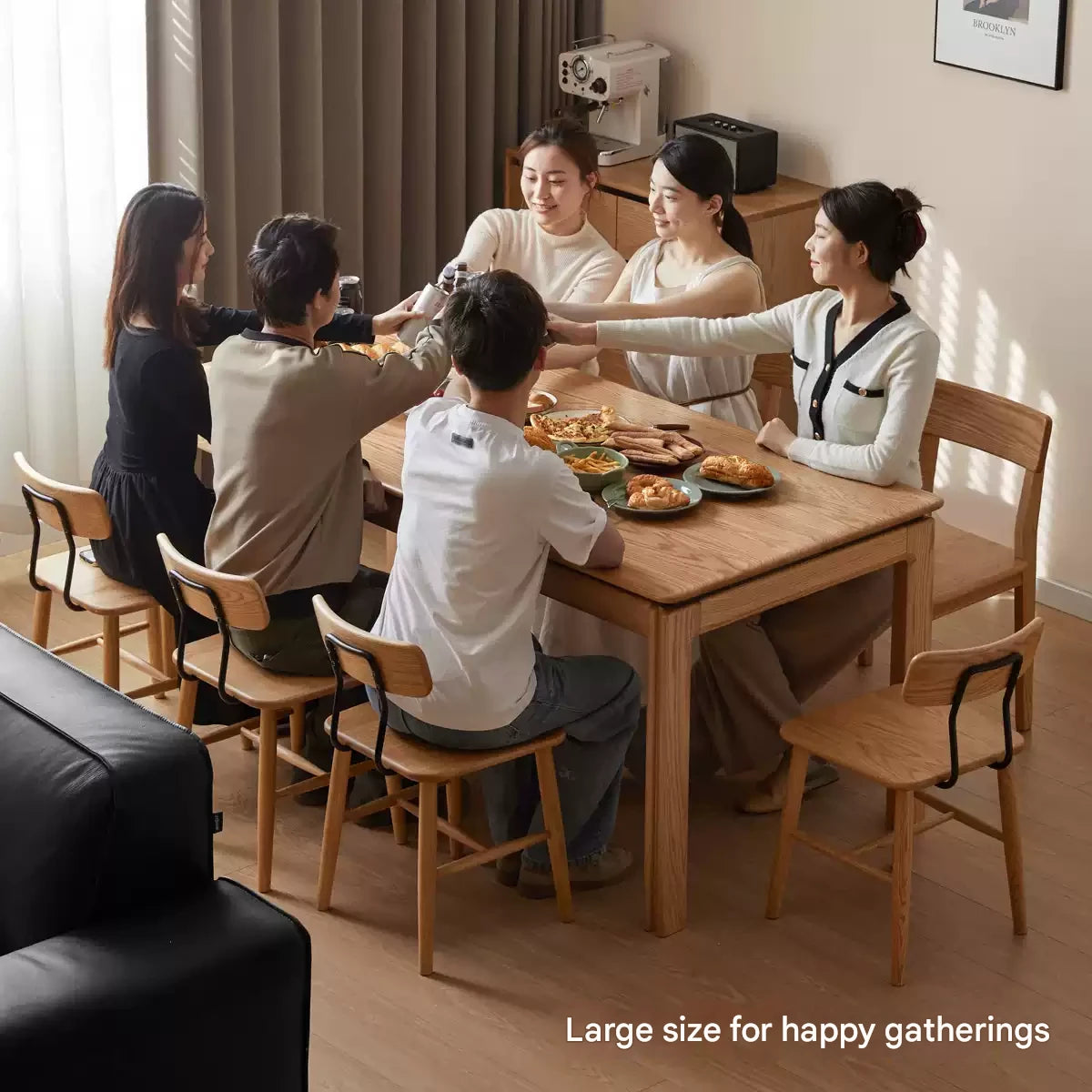 Solid Oak Wood Modern Dining Table - Farmhouse Style 6-Seater for Kitchen & Dining Room - Perfect for Family Gatherings & Dinner Parties