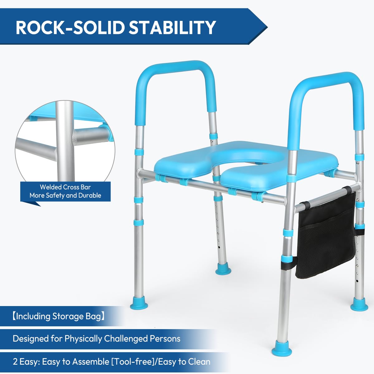 **Premium Raised Toilet Seat Riser with Handles – Adjustable Height & Width, Supports Up to 400 lbs – Stable Elevated Commode Seat with Cozy Padding – Ideal for Seniors, Handicapped & Pregnant Women – Perfect for Bathroom Safety & Mobility Assistance**    *(Use Case: Enhances comfort and safety for elderly, disabled, or post-surgery users, providing secure toilet access with ergonomic handles and padded support.)*