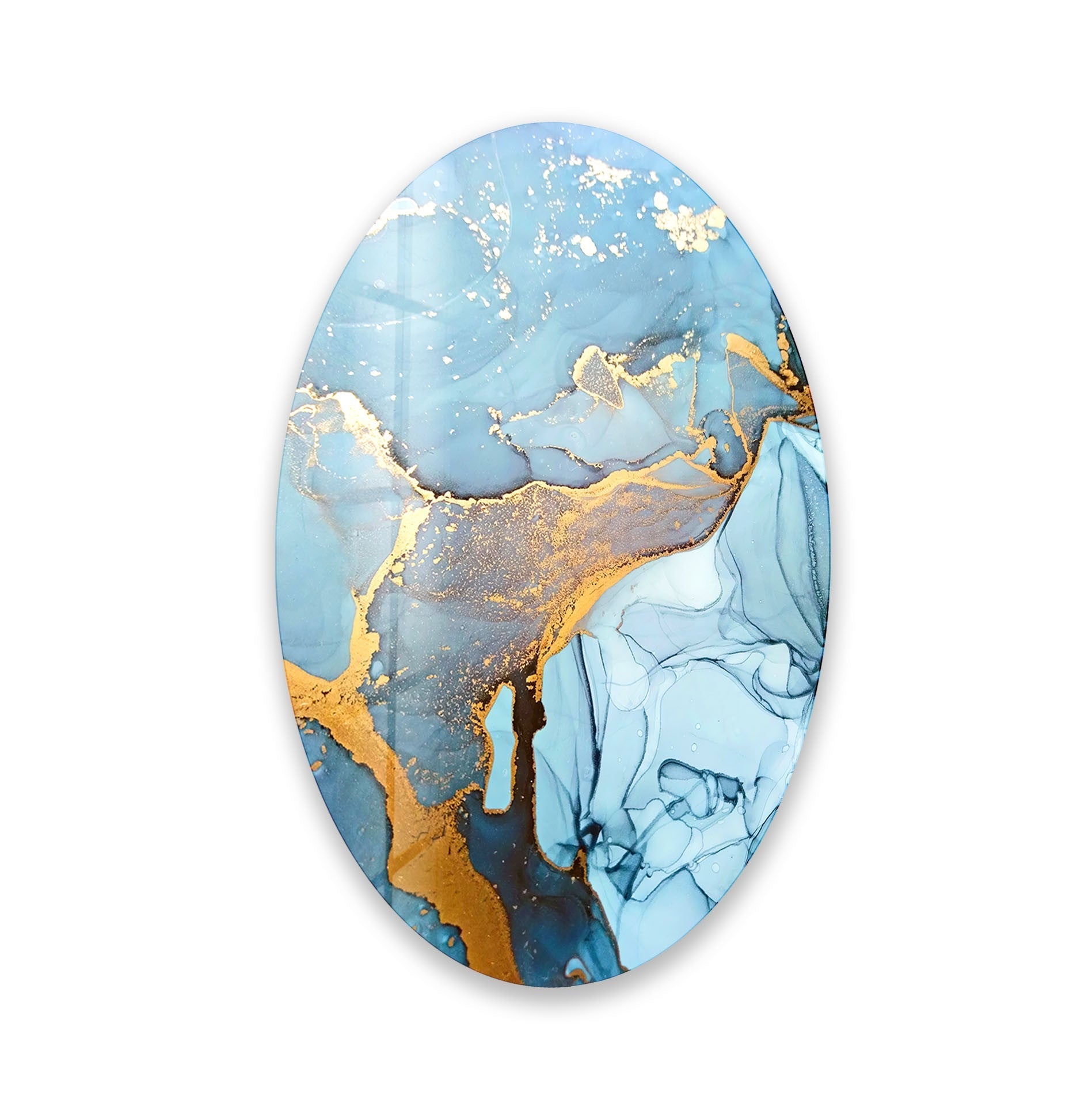 Abstract Blue Marble Glass Wall Art - Asymmetric Oval Design for Modern Home & Office Decor | Handmade Glass Artwork for Living Room, Bedroom, or Entryway