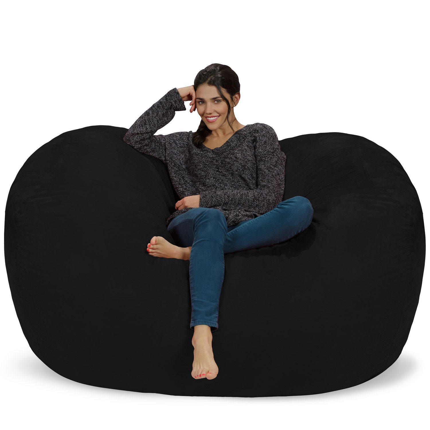 Chill Sack 6' Memory Foam Bean Bag Chair - Oversized Lounger with Soft Microfiber Cover (Black) - Perfect for Living Rooms, Game Rooms & Dorm Relaxation